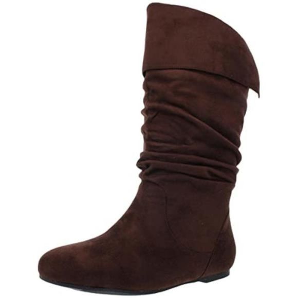 JOURNEE COLLECTION Womens Brown Folded-Over Comfort Chelly Boots Size 9.5M WC - Picture 1 of 5